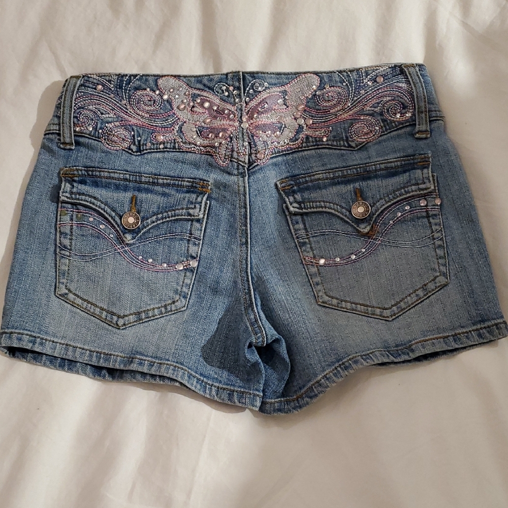 Super Cute! Butterfly Embellished Blue Jean Shorts, Strechy